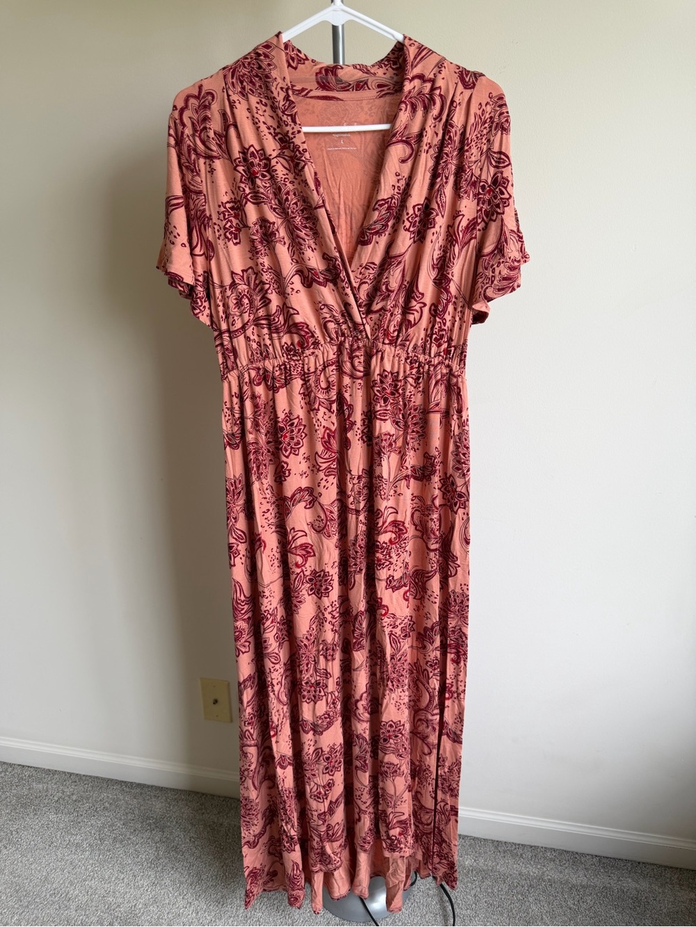 Isabel Maternity by Ingrid & Isabel Peach Maxi Dress with Burgundy Floral Print